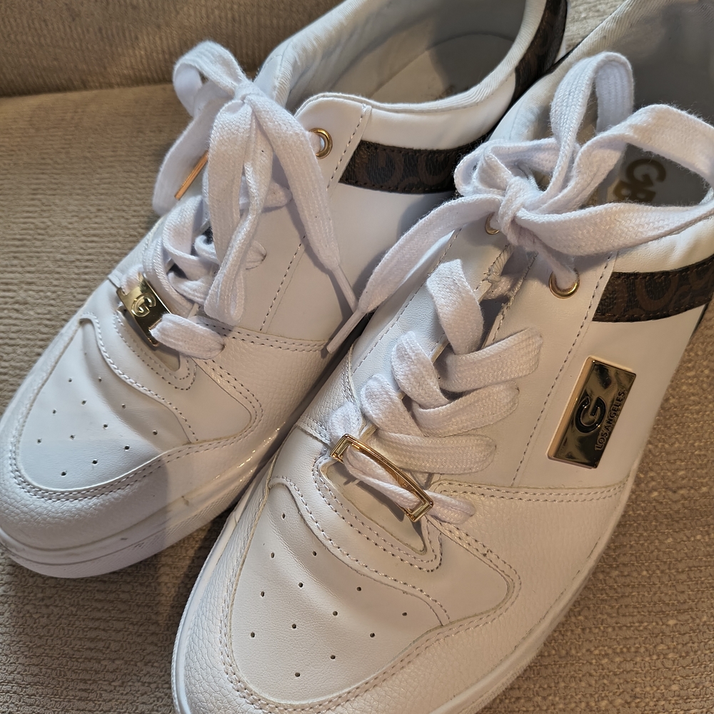 G by Guess White and Gold Sneakers